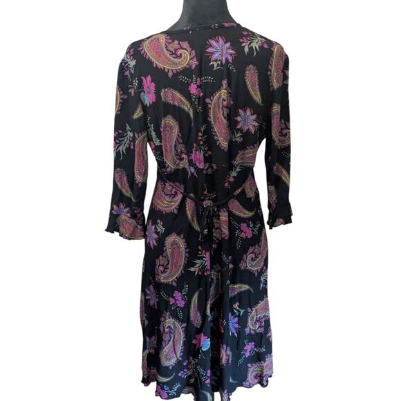 MIMI MATERNITY Paisley Wrap Dress L Black Bohemian Tie Back Long Sleeve - Picture 7 of 7